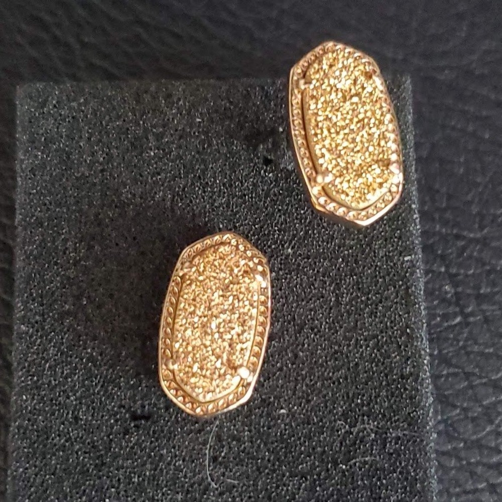 Kendra Scott Ellie Gold Stud Earrings in Gold Drusy Oval Post Jewelry